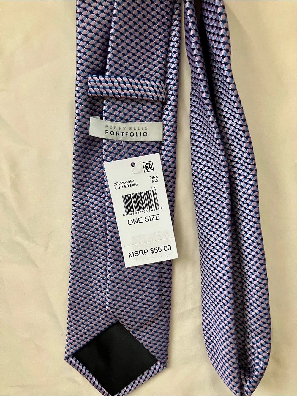 Perry Ellis Blue and Lavender Woven Geometric Tie